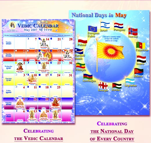 Graphic of the Vedic Calendar on the left and the National Days Calendar on the right